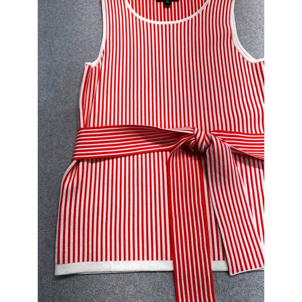Ann Taylor XS Red White Striped Sleeveless Knit Tie Waist Sweater Tank Top Work - Picture 2 of 9